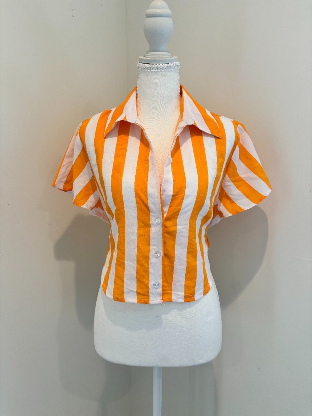 Striped Orange and White Button-Up Crop Top